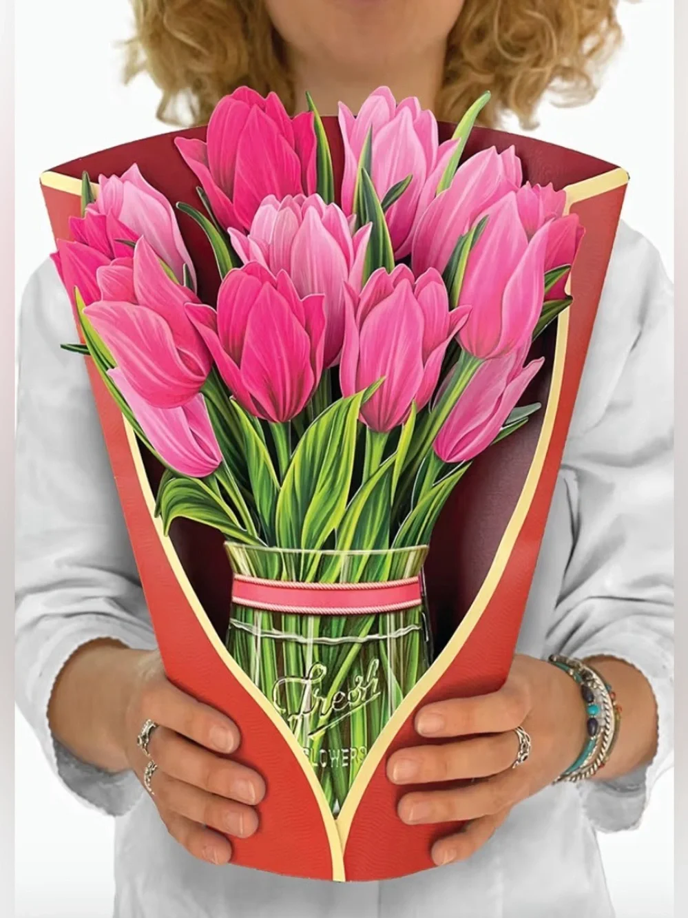 NWT 3D LIFE SIZE POP-UP PINK TULIP HUGE GREETING CARD! BUNDLE W/ NWT 🌻 & DAHLIA!